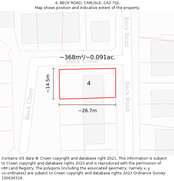 4, BECK ROAD, CARLISLE, CA2 7QL: Plot and title map