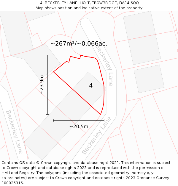 4, BECKERLEY LANE, HOLT, TROWBRIDGE, BA14 6QQ: Plot and title map