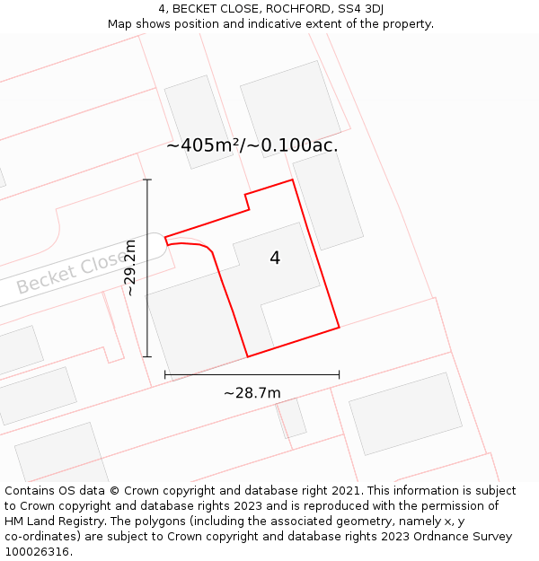 4, BECKET CLOSE, ROCHFORD, SS4 3DJ: Plot and title map