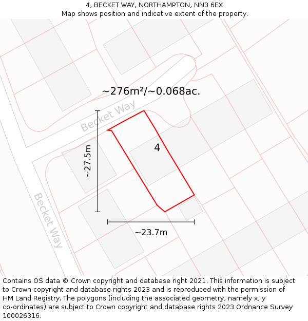 4, BECKET WAY, NORTHAMPTON, NN3 6EX: Plot and title map