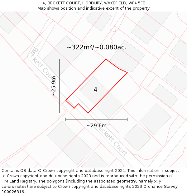 4, BECKETT COURT, HORBURY, WAKEFIELD, WF4 5FB: Plot and title map