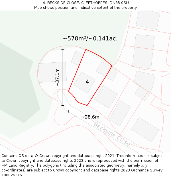 4, BECKSIDE CLOSE, CLEETHORPES, DN35 0SU: Plot and title map