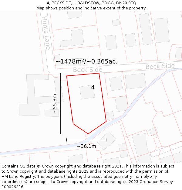 4, BECKSIDE, HIBALDSTOW, BRIGG, DN20 9EQ: Plot and title map