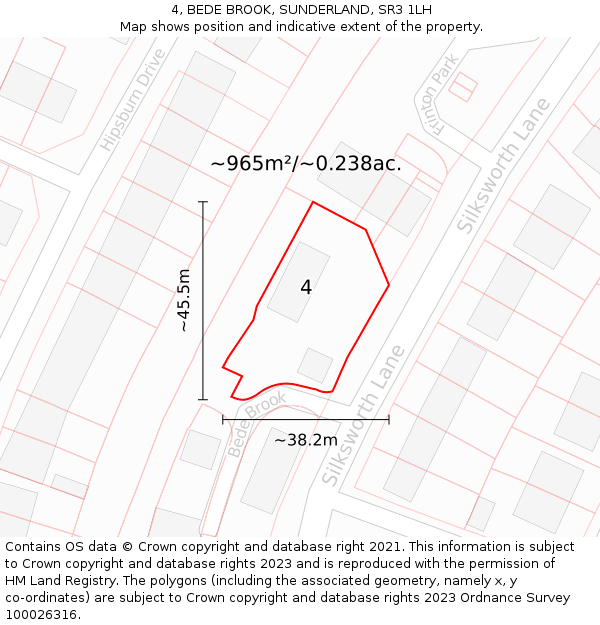 4, BEDE BROOK, SUNDERLAND, SR3 1LH: Plot and title map