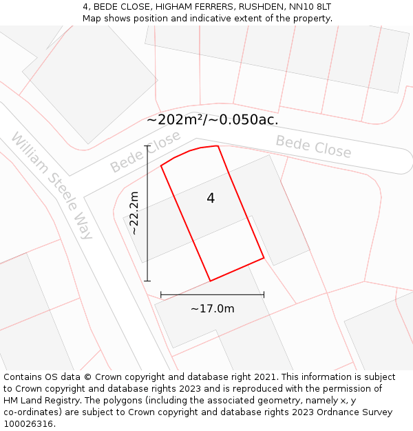 4, BEDE CLOSE, HIGHAM FERRERS, RUSHDEN, NN10 8LT: Plot and title map