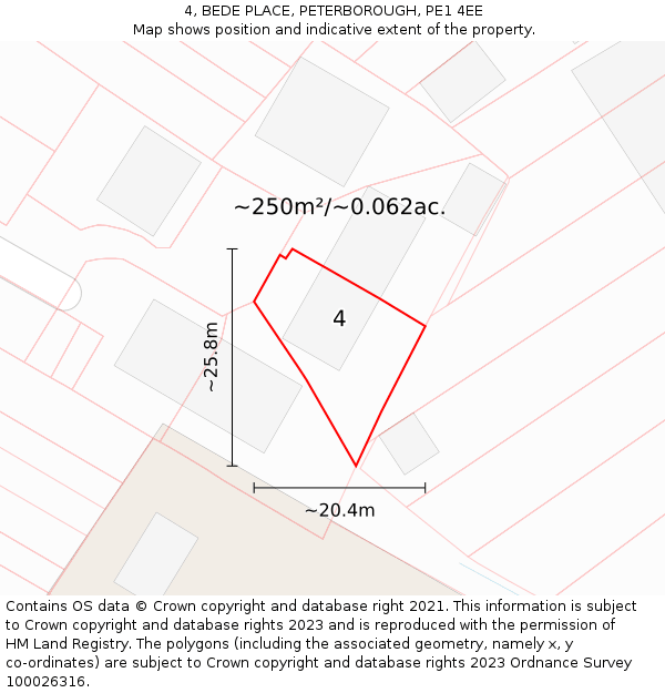 4, BEDE PLACE, PETERBOROUGH, PE1 4EE: Plot and title map