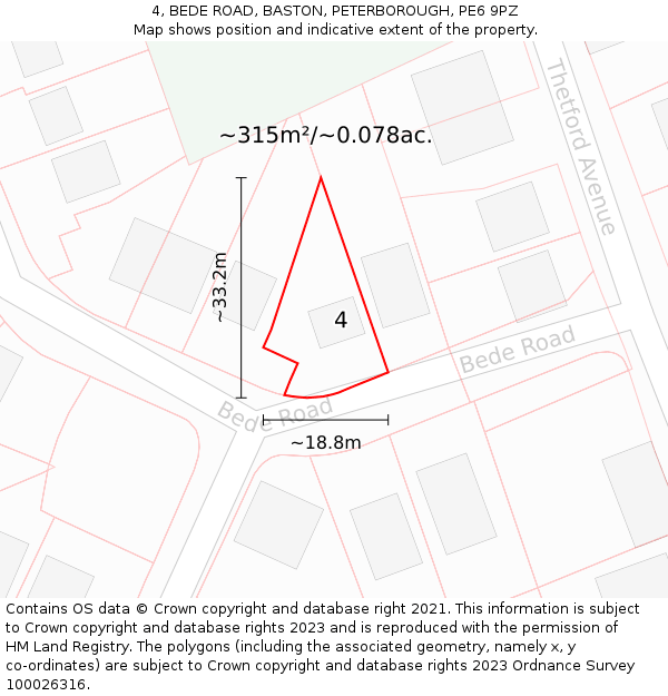 4, BEDE ROAD, BASTON, PETERBOROUGH, PE6 9PZ: Plot and title map