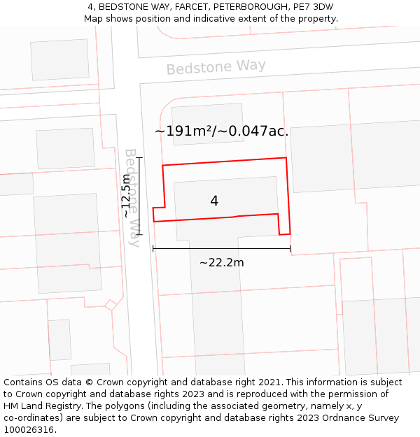 4, BEDSTONE WAY, FARCET, PETERBOROUGH, PE7 3DW: Plot and title map