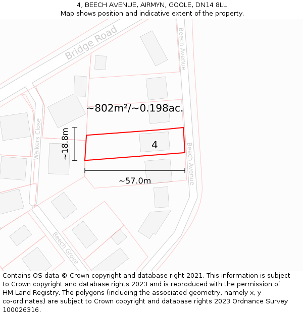 4, BEECH AVENUE, AIRMYN, GOOLE, DN14 8LL: Plot and title map