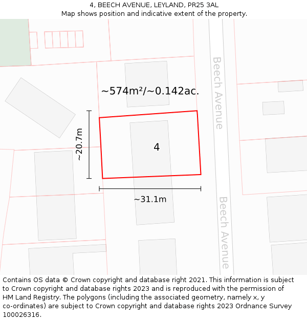 4, BEECH AVENUE, LEYLAND, PR25 3AL: Plot and title map