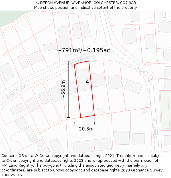 4, BEECH AVENUE, WIVENHOE, COLCHESTER, CO7 9AR: Plot and title map