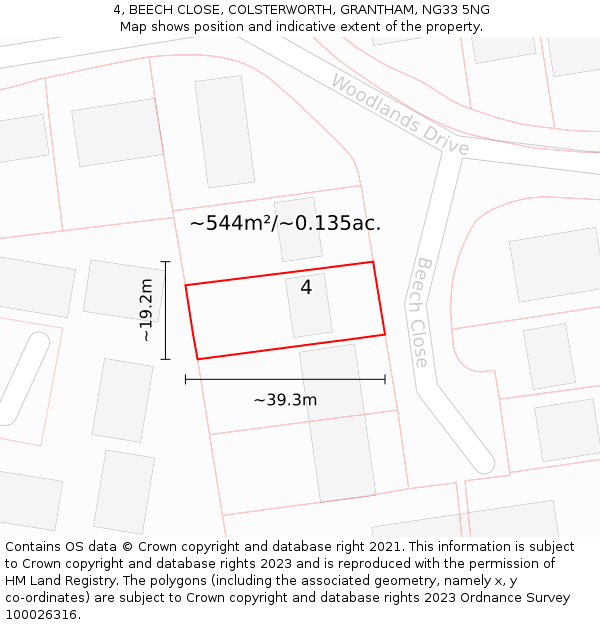 4, BEECH CLOSE, COLSTERWORTH, GRANTHAM, NG33 5NG: Plot and title map