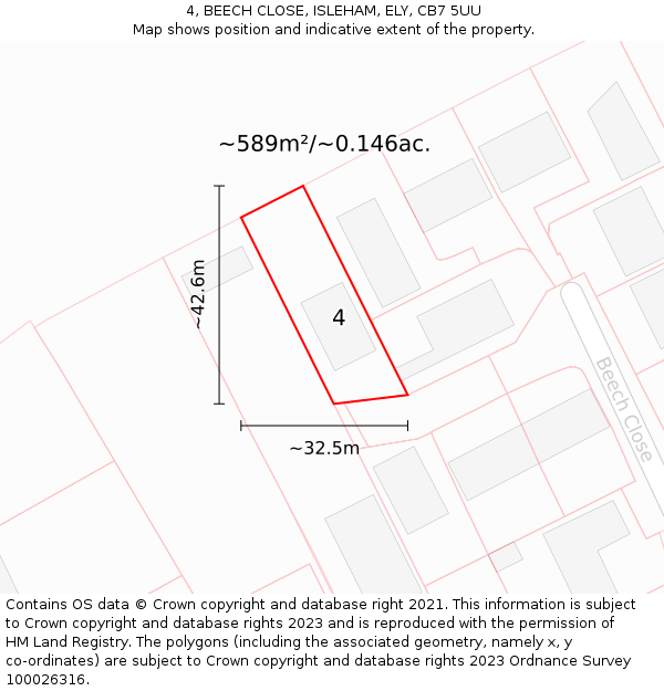 4, BEECH CLOSE, ISLEHAM, ELY, CB7 5UU: Plot and title map
