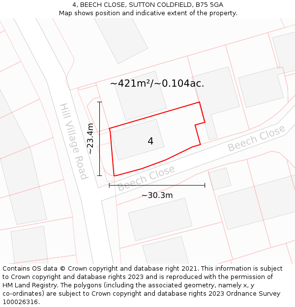 4, BEECH CLOSE, SUTTON COLDFIELD, B75 5GA: Plot and title map