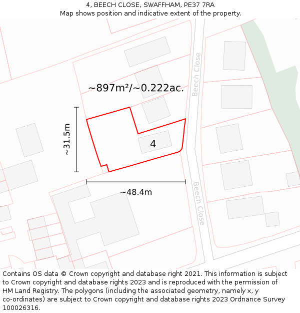 4, BEECH CLOSE, SWAFFHAM, PE37 7RA: Plot and title map