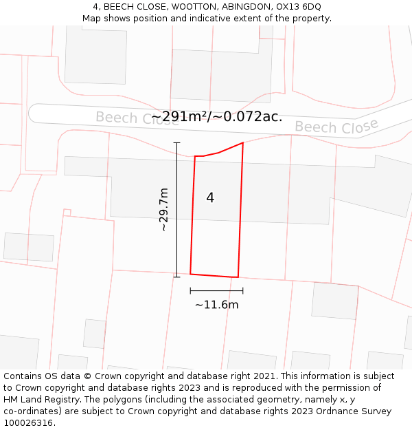 4, BEECH CLOSE, WOOTTON, ABINGDON, OX13 6DQ: Plot and title map