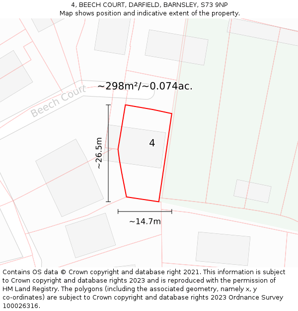 4, BEECH COURT, DARFIELD, BARNSLEY, S73 9NP: Plot and title map