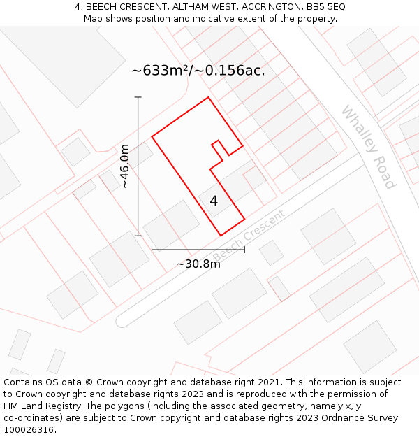 4, BEECH CRESCENT, ALTHAM WEST, ACCRINGTON, BB5 5EQ: Plot and title map