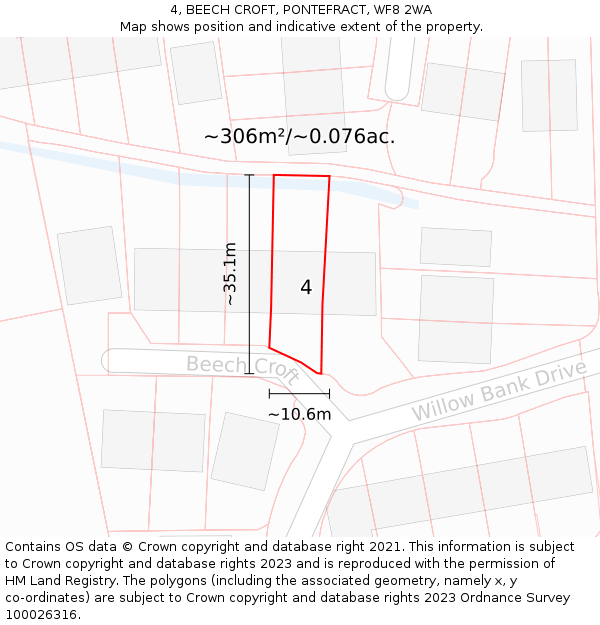4, BEECH CROFT, PONTEFRACT, WF8 2WA: Plot and title map