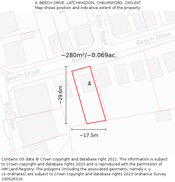 4, BEECH DRIVE, LATCHINGDON, CHELMSFORD, CM3 6XT: Plot and title map