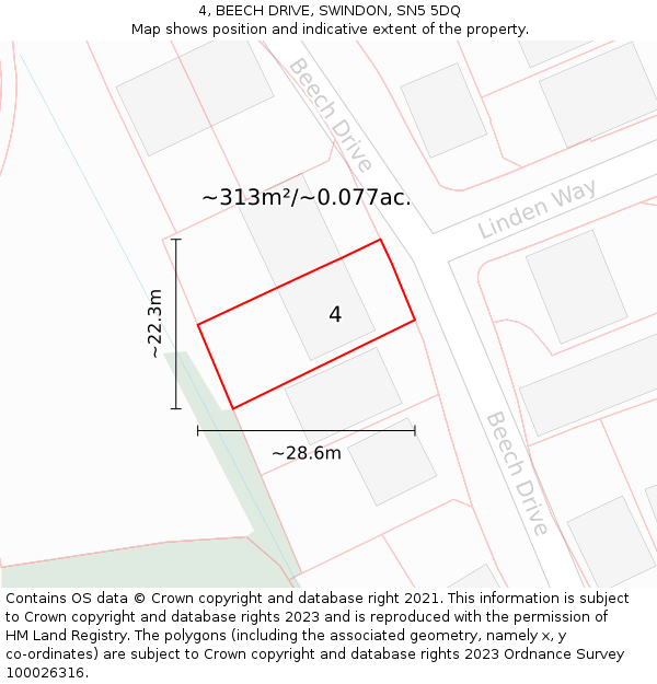 4, BEECH DRIVE, SWINDON, SN5 5DQ: Plot and title map