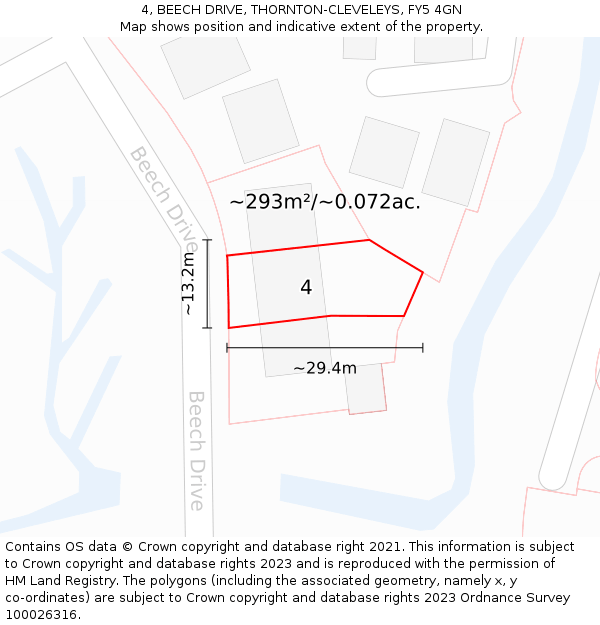 4, BEECH DRIVE, THORNTON-CLEVELEYS, FY5 4GN: Plot and title map