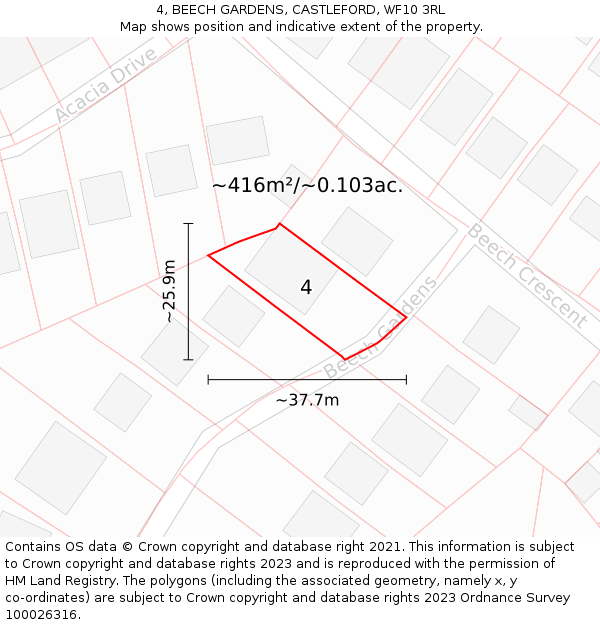 4, BEECH GARDENS, CASTLEFORD, WF10 3RL: Plot and title map