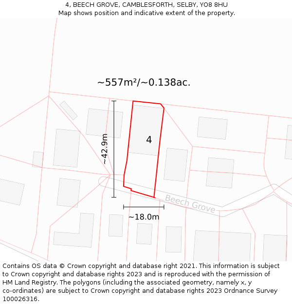 4, BEECH GROVE, CAMBLESFORTH, SELBY, YO8 8HU: Plot and title map