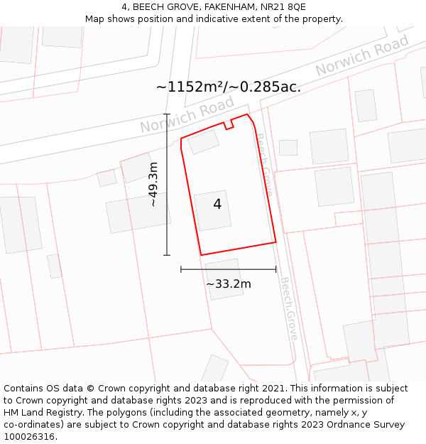 4, BEECH GROVE, FAKENHAM, NR21 8QE: Plot and title map
