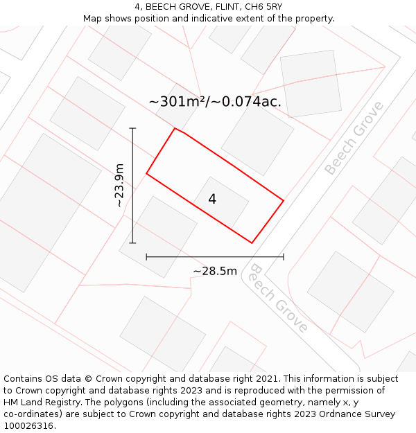 4, BEECH GROVE, FLINT, CH6 5RY: Plot and title map