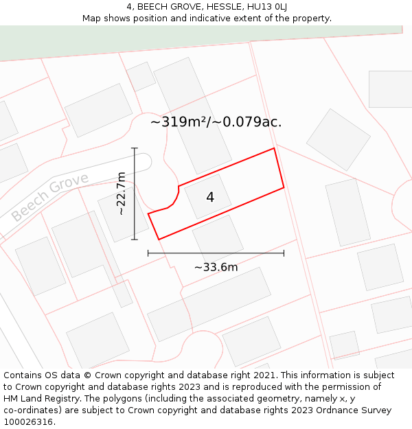 4, BEECH GROVE, HESSLE, HU13 0LJ: Plot and title map