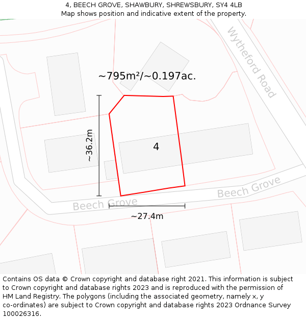 4, BEECH GROVE, SHAWBURY, SHREWSBURY, SY4 4LB: Plot and title map