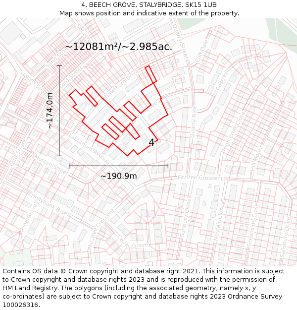4, BEECH GROVE, STALYBRIDGE, SK15 1UB: Plot and title map