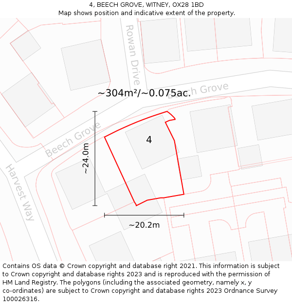 4, BEECH GROVE, WITNEY, OX28 1BD: Plot and title map
