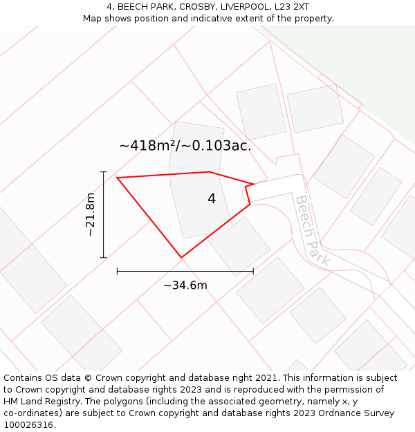 4, BEECH PARK, CROSBY, LIVERPOOL, L23 2XT: Plot and title map