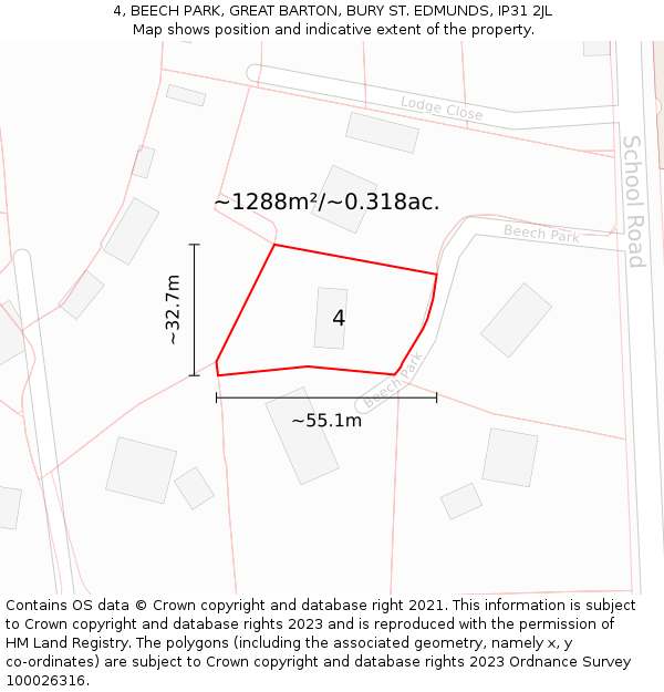 4, BEECH PARK, GREAT BARTON, BURY ST. EDMUNDS, IP31 2JL: Plot and title map