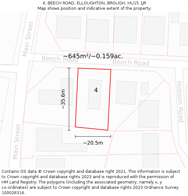 4, BEECH ROAD, ELLOUGHTON, BROUGH, HU15 1JR: Plot and title map