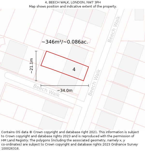 4, BEECH WALK, LONDON, NW7 3PH: Plot and title map