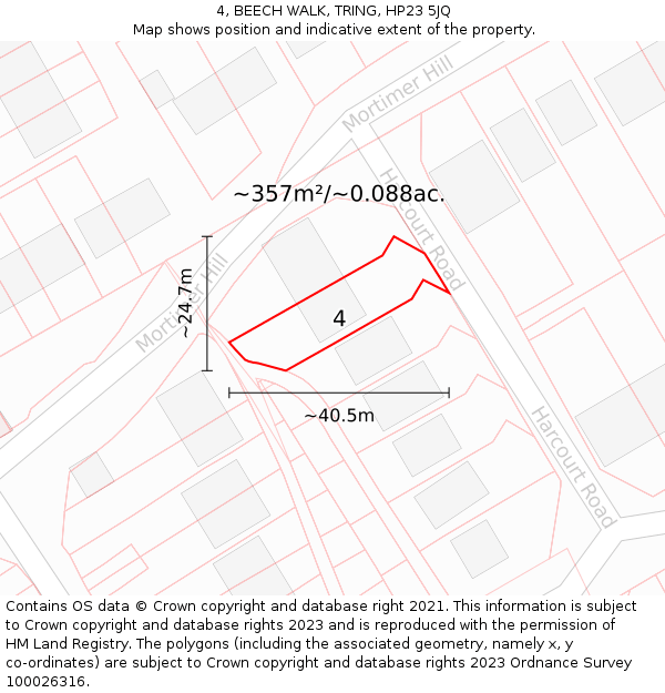 4, BEECH WALK, TRING, HP23 5JQ: Plot and title map