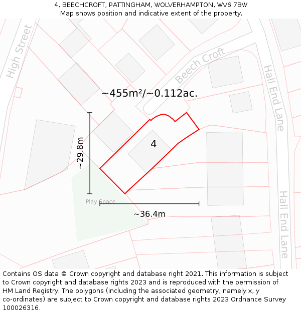 4, BEECHCROFT, PATTINGHAM, WOLVERHAMPTON, WV6 7BW: Plot and title map