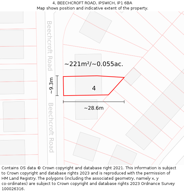 4, BEECHCROFT ROAD, IPSWICH, IP1 6BA: Plot and title map