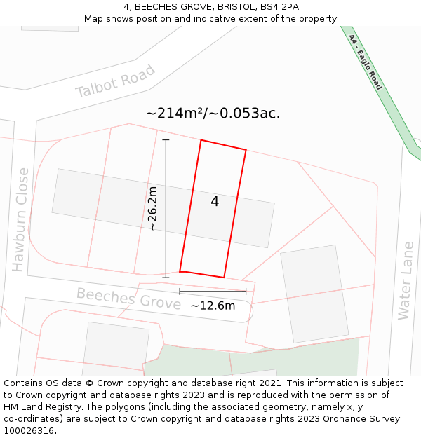 4, BEECHES GROVE, BRISTOL, BS4 2PA: Plot and title map