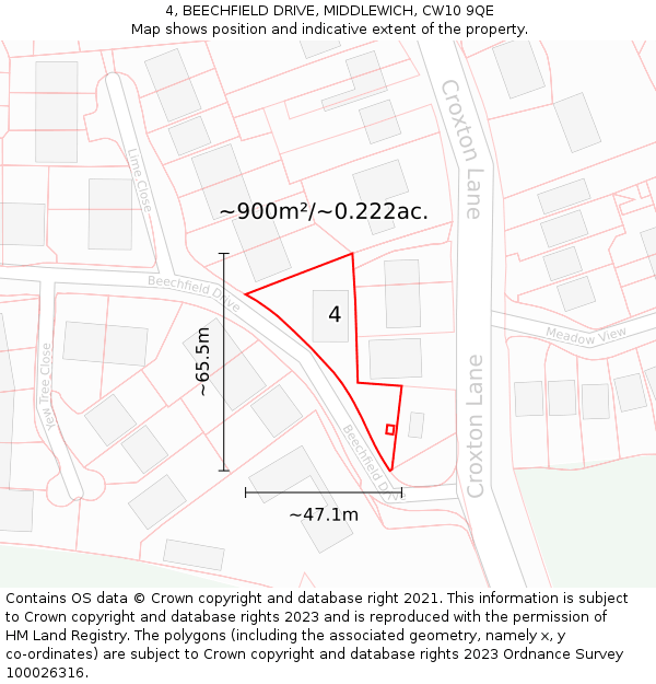 4, BEECHFIELD DRIVE, MIDDLEWICH, CW10 9QE: Plot and title map