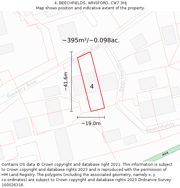 4, BEECHFIELDS, WINSFORD, CW7 3HJ: Plot and title map