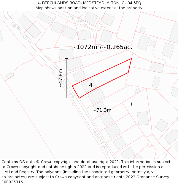 4, BEECHLANDS ROAD, MEDSTEAD, ALTON, GU34 5EQ: Plot and title map