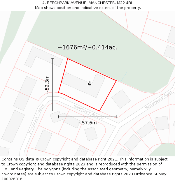 4, BEECHPARK AVENUE, MANCHESTER, M22 4BL: Plot and title map