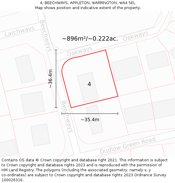 4, BEECHWAYS, APPLETON, WARRINGTON, WA4 5EL: Plot and title map