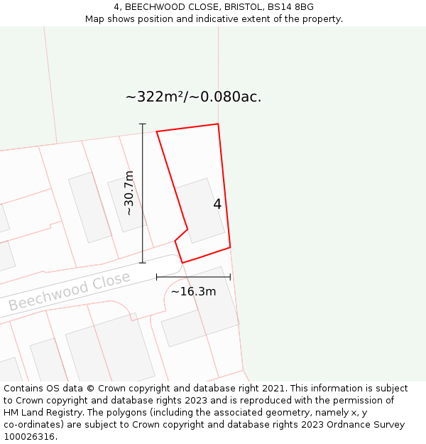 4, BEECHWOOD CLOSE, BRISTOL, BS14 8BG: Plot and title map