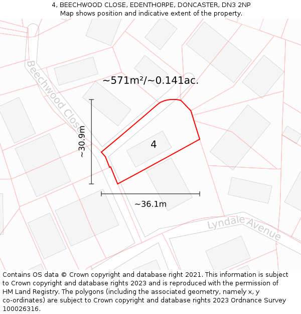 4, BEECHWOOD CLOSE, EDENTHORPE, DONCASTER, DN3 2NP: Plot and title map