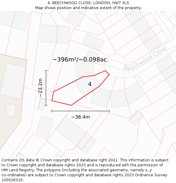 4, BEECHWOOD CLOSE, LONDON, NW7 3LS: Plot and title map